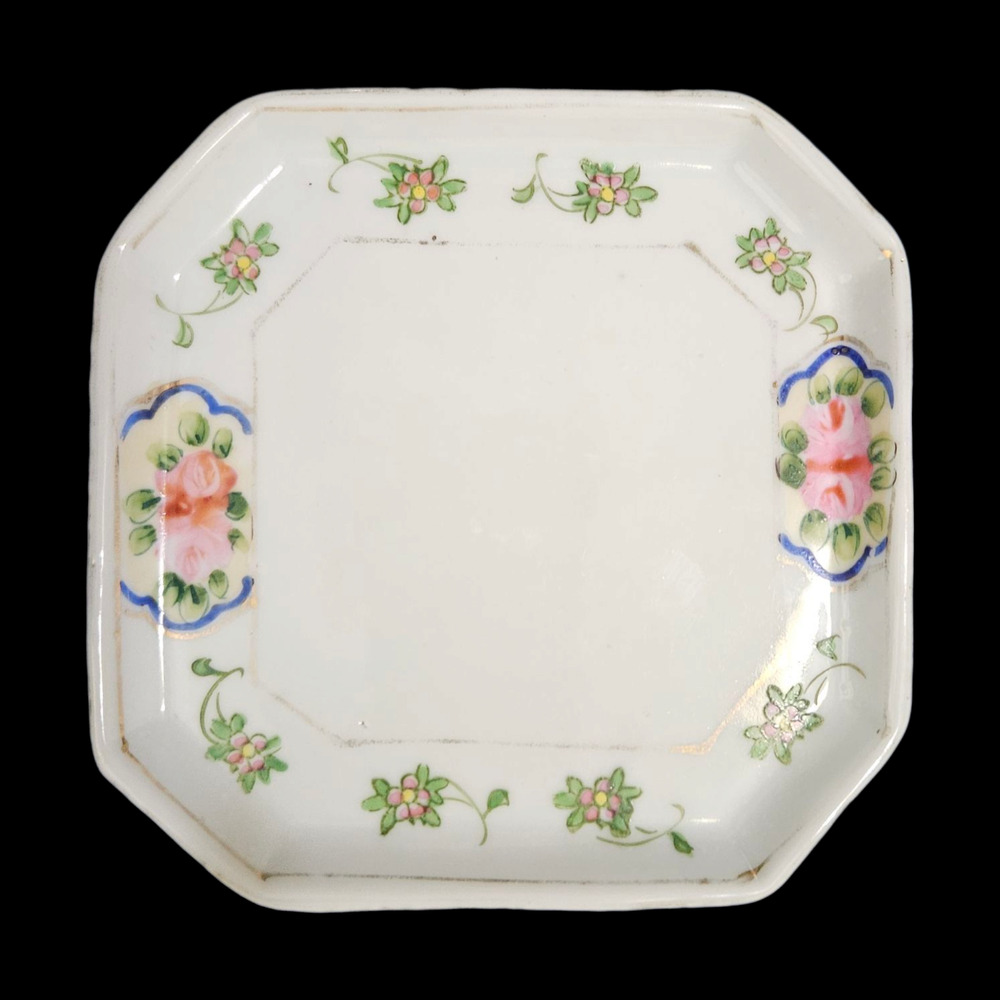 Vintage Nippon Hand Painted Floral Octagonal Plate Japan